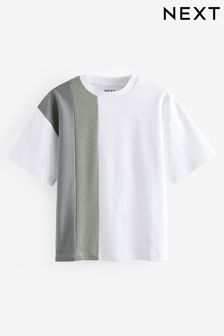 乳白色/灰色 - 超大版型短袖拼色T恤 (3-16歲) (N60946) | NT$270 - NT$400