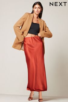 Rust Brown Tailored Satin Midi Skirt (N61054) | €24