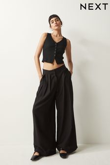 Black Textured Wide Leg Trousers (N61070) | €33