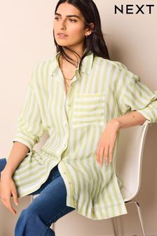 Green Stripe Linen Look Casual Summer Shirt (N61098) | $74