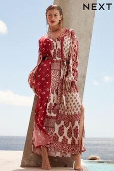 Czerwony - Letnia sukienka-kaftan maxi (N61112) | 285 zł