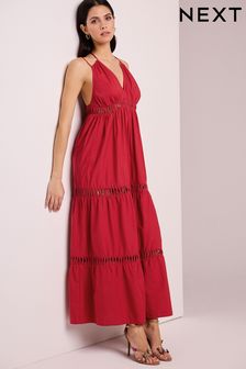 أحمر - فستان صيفي بتصميم طبقات. (N61117) | 292 ر.ق