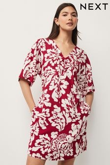 Red/Cream Oversized Cover Up Kaftan With Linen (N61118) | $45