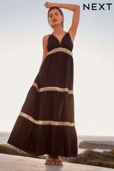 Negro - Vestido escalonado de verano (N61124) | 86 €