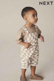 Peščeno karirasto - Majica z naramnicami in kratkimi rokavi (3 mesecev–7 let) (N61133) | €21 - €26