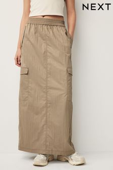 Khaki Green Lightweight Cargo Midi Skirt (N61317) | $42