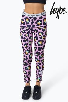 Hype. Girls Pink Multi Disco Leopard Leggings (N61615) | $44