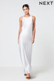 Silver Tailored Satin Racer Dress (N61668) | $64