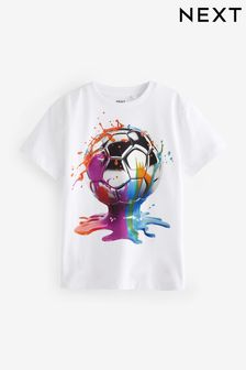 White Drippy Football Short Sleeve Graphic T-Shirt (3-16yrs) (N61716) | €10 - €14