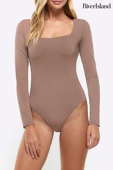 River Island Nude Square Neck Clean Bodysuit (N61755) | KRW47,000