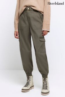 River Island Green Belted Trim Cuff Cargo Trousers (N61771) | €60