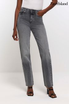 River Island Grey Straight Leg High Rise Jeans (N61789) | kr584