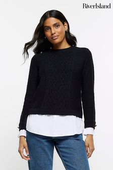River Island Black Hybrid Cable Jumper (N61817) | AED255