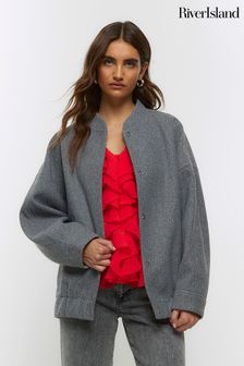 River Island Grey Faux Wool Bomber Jacket (N61819) | €31