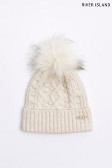 River Island Brown Pom Cable Knit Beanie (N61826) | €19