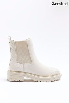 River Island Cream Quilted Chelsea Boots (N61831) | $62