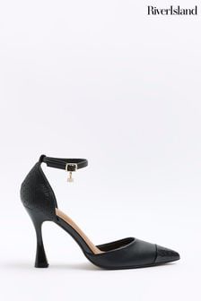 River Island Black Monogram Embossed Court Shoes (N61854) | €27