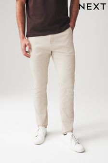 Biały-ecru - Spodnie typu chino o dopasowanym kroju ze stretchem (N61902) | 135 zł