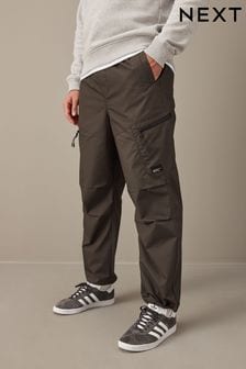 Dark Khaki Green Relaxed Fit Utility Parachute Cargo Trousers (N61913) | 1,238 UAH