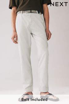 Light Stone Belted Linen Blend Trousers (N61925) | SGD 62