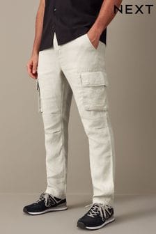 Light Grey 100% Linen Cargo Trousers (N61948) | $54