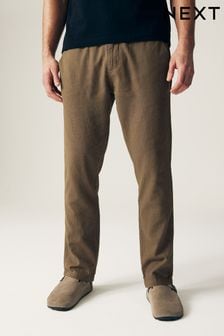 Tan Brown Slim Fit Linen Cotton Elasticated Drawstring Trousers (N61958) | AED117