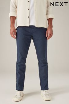 Navy Blue Slim Fit Linen Cotton Elasticated Drawstring Trousers (N61965) | €32