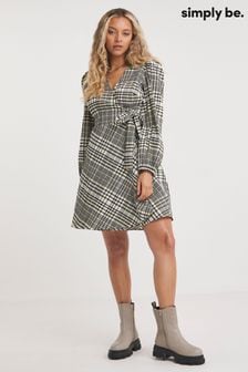 Simply Be Yellow Check Textured Wrap Dress (N62005) | $62