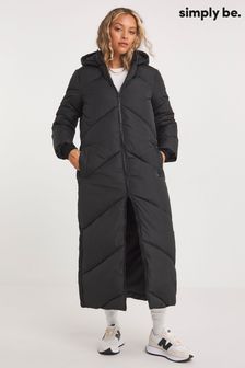 Simply Be Black Maxi Padded Chevron Puffer Coat (N62011) | 346 QAR