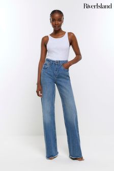 River Island Blue High Rise Relaxed Wide Leg Jeans (N62013) | €31