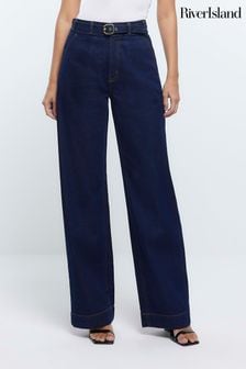 River Island Belted High Rise Wide Leg Jeans