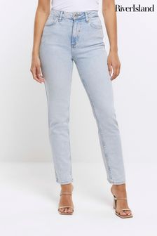 River Island Blue High Rise Slim Straight Non - Stretch Jeans (N62029) | $83