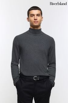 River Island Grey Slim Fit Roll Neck Jumper (N62041) | $48