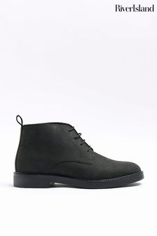 River Island Black Leather Casual Chukka Boots (N62045) | $108