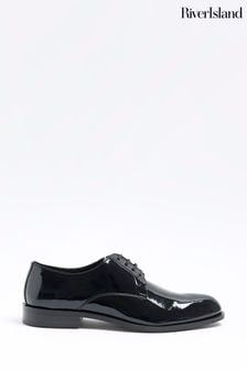 River Island Black Patent Derby Shoes (N62049) | $110