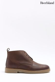 River Island Brown Leather Casual Chukka Boots (N62050) | $108