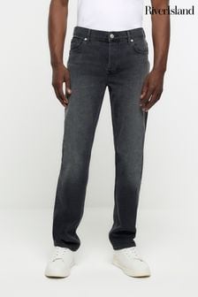 River Island Black Slim Fit Washed Jeans (N62060) | $77