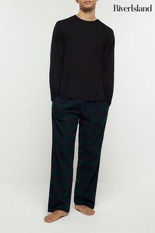 River Island Black T-Shirt and Checked Bottom Pyjama Set (N62063) | €18.50