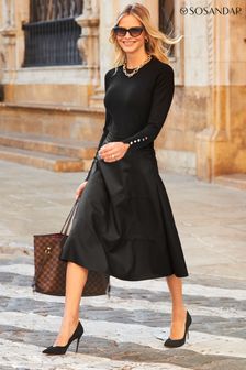 Sosandar Leather Look Panelled A Line Midi Skirt
