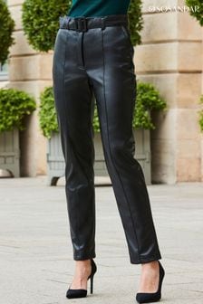 Sosandar Black Faux Leather Belted Skinny Trousers (N62339) | OMR34