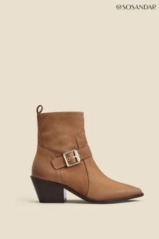 Sosandar Leather Buckle Detail Western Ankle Boots (N62341) | kr2 180