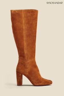 Sosandar Dark Brown Suede Zip Knee High Boots (N62342) | ₪ 779