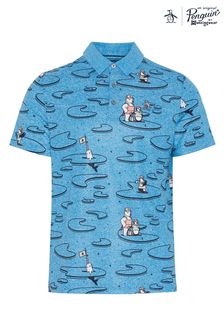 Original Penguin Golf Mens Blue All Over Polar Pete Print Polo Shirt (N62441) | $119