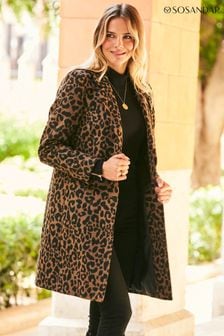 Sosandar Black/Brown Leopard Print Wool Mix Coat (N62691) | kr1,869