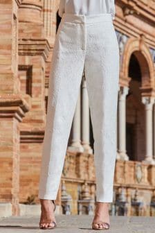 Sosandar White Ivory Lace Tuxedo Trousers (N62823) | OMR36