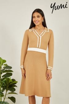 Yumi Brown Contrast Collar Knitted Dress (N62845) | €79