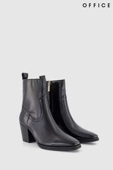 Office Black Leather Western Ankle Boots (N62949) | $116