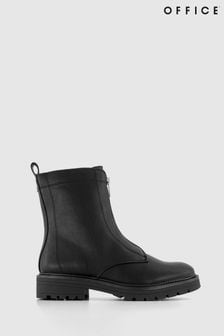 Office Black Zip Front Ankle Boots With Lug Sole (N62952) | $94
