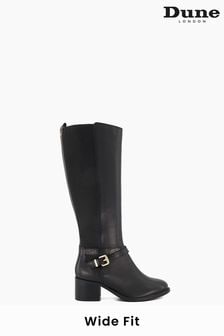 Dune London Black Wide Fit Tildy Strap Detail Knee-High Boots (N63027) | SGD 271