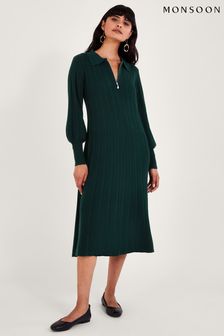 Monsoon Green Pleat Midi Dress (N63070) | LEI 537
